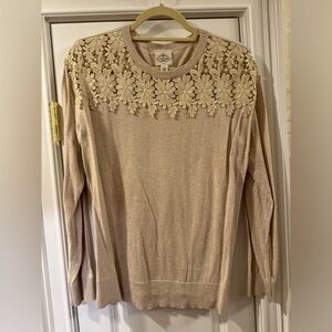 St John’s Bay Large tan sweater with lace detail